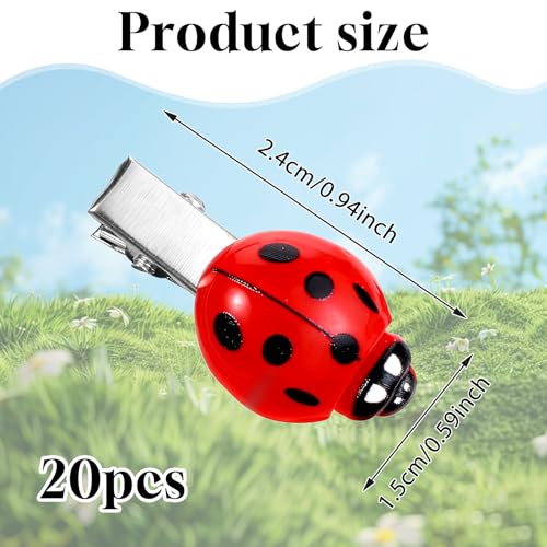 20 Ladybug Hair Clips - Cute Insect Barrettes for Kids & Parties