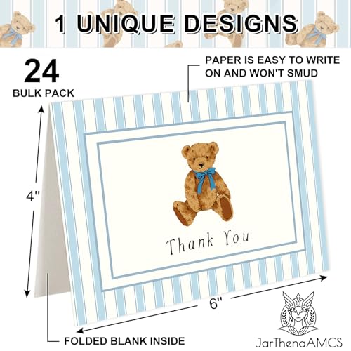 24 Pcs Thank You Cards with Envelopes - Cute Bear Design, 4x6 Inch
