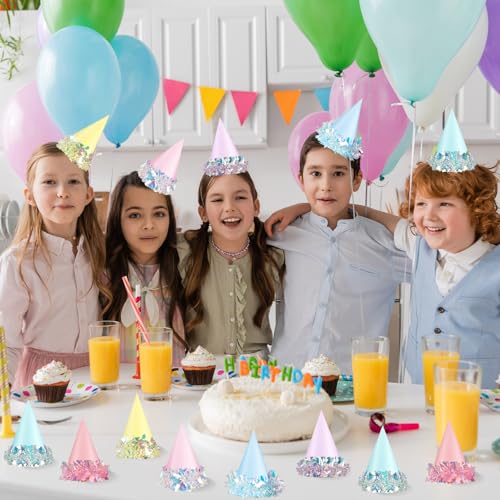 24 Pcs Iridescent Pastel Mini Party Hats for Dogs & Cats