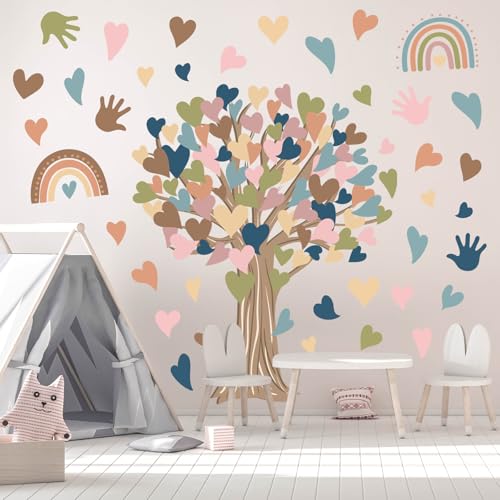 Boho Tree Wall Stickers - Large Heart Tree Decals for Kids Rooms