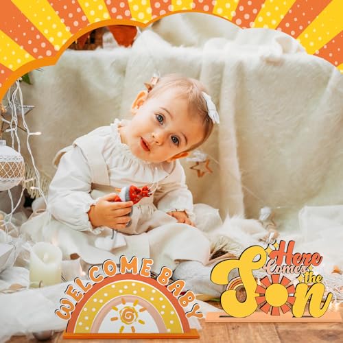 Here Comes the Son Baby Shower Decorations - 6 Pcs Wooden Centerpieces