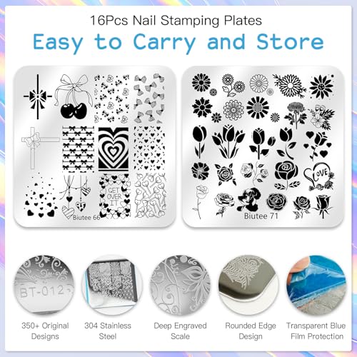 Biutee 20PCS Nail Art Stamping Kit with Plates & Silicone Stamper