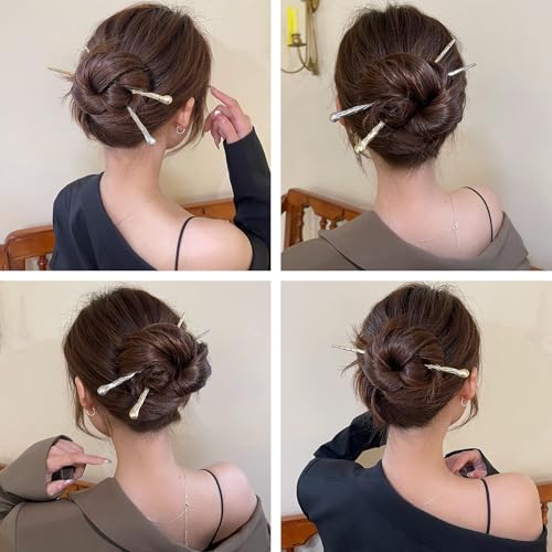 4 Pcs Durable Hair Sticks for Buns & Updos - Metal Texture Pins