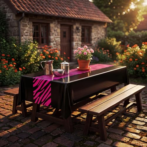 Pink Zebra Tablecloths - 3 Pack Plastic Table Covers 54 x 108"