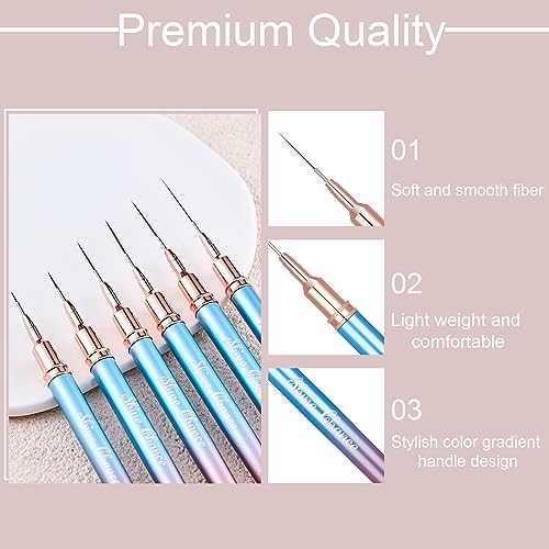 Professional Nail Art Liner Brush Set - 6 Pcs for Fine Detailing