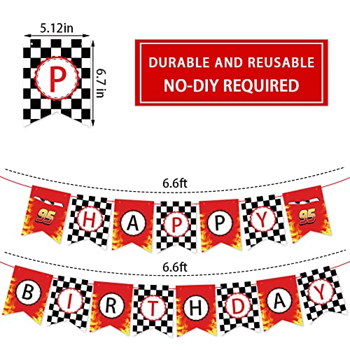 Race Car Birthday Banner - Checkered Flag Party Decoration