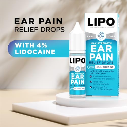 LIPO Ear Ache Pain Relief Drops, 4% Lidocaine Formula for Adults & Kids