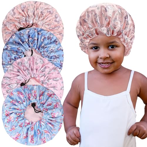 CACASO Kids Satin Sleep Bonnet - 4 Pack Adjustable Reversible Hair Caps