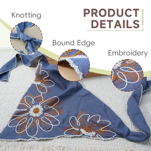 Dusty Blue Floral Embroidered Triangle Head Scarf for Women
