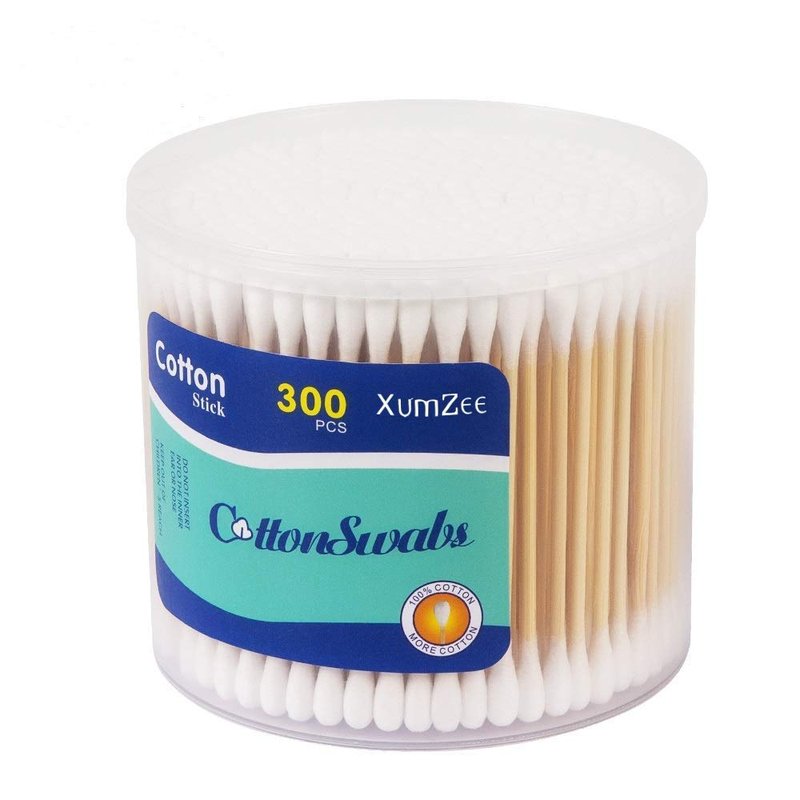 Cotton Swabs - 300ct Biodegradable Bamboo Sticks | 100% Pure Natural Cotton, Chemical-Free