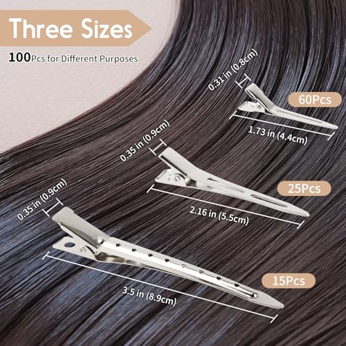100 PCS Silver Alligator Hair Clips with 2 Combs - 3 Sizes