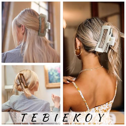 TEBIEKOY Olive Mist Extra Large 5-Inch Hair Claw Clips for Thick Hair