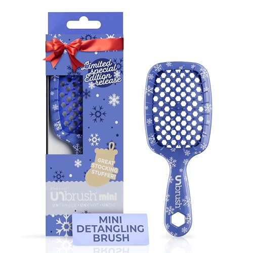 FHI Heat Frosty Blue UNbrush Mini Holiday Detangling Hair Brush - Snowflakes Variant