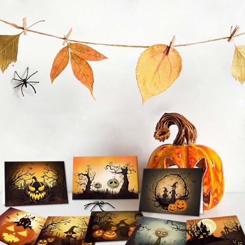 Vintage Halloween Greeting Cards Set - 24 Pack with Envelopes