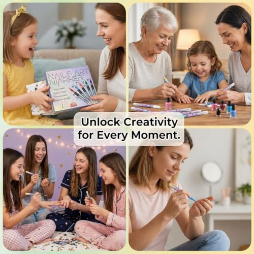 12 Color Nail Art Pens Set - 0.5MM Precision Markers for Adults & Kids