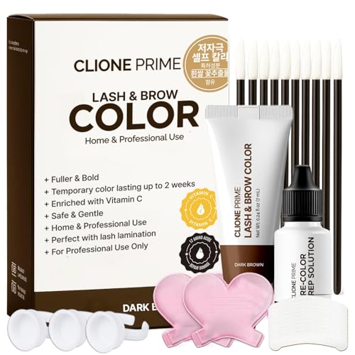 CLIONE PRIME Dark Brown Korean Lash & Brow Color Kit - Temporary, Fades 1-2 Weeks