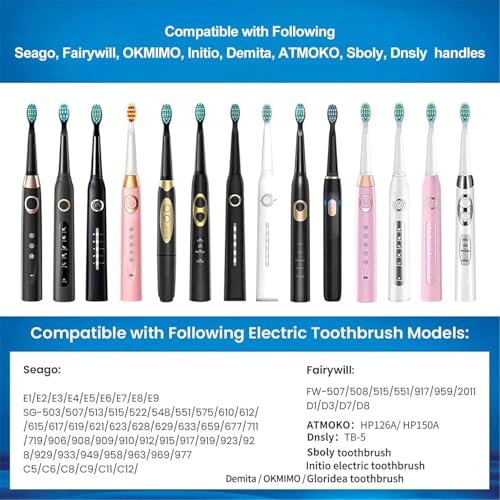 YUNCHI 5 Pack Toothbrush Replacement Heads for Fairywill & Sonic Electric Toothbrushes - Black, Pack of 5