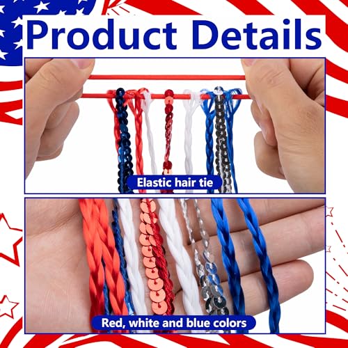 4 Pack Patriotic 4th of July Ponytail Hair Extensions Red White Blue Elastic Hair Ties