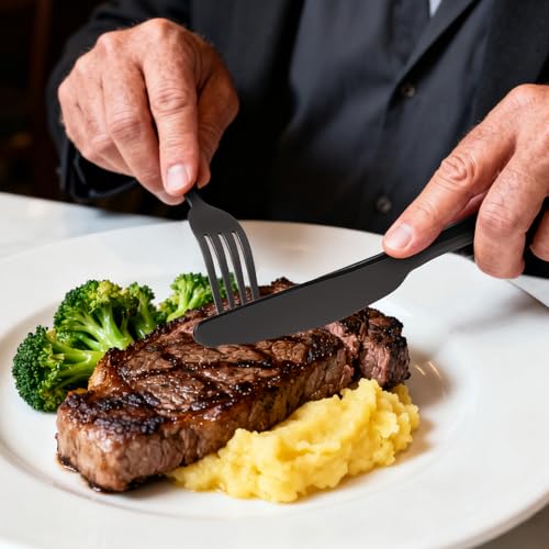 Set of 6 Stainless Steel Butter Knives - 9 Inch Black Silverware
