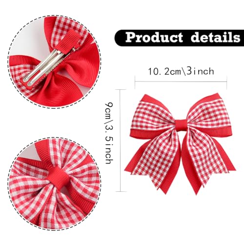 JOYFUNFABU 2PCS Red Gingham Hair Bows for Girls - Classic 3-Inch Toddler Hair Clips (Variation B)