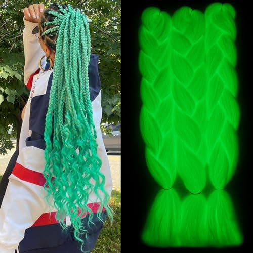 Mint Green Glow in the Dark Jumbo Braiding Hair Extensions - 24 Inch, 3pcs
