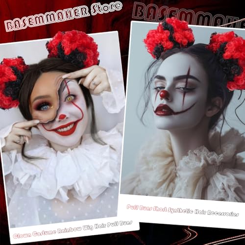 Black Red Afro Puffs Drawstring Ponytail Extensions - 2 Pack Clown Wig
