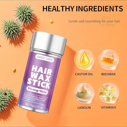 SWEET VIEW Hair Wax Stick & Slick Back Hair Brush for Tame Flyaways, Frizz, Sleek Ponytails, Buns | Pomade/Balm/Gel Stick for Woman, Styling Accessories for Girls