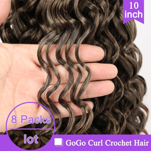 ZRQ 8 Packs GoGo Curl Crochet Hair T27 10 Inch Short Curly Water Wave Synthetic Extensions