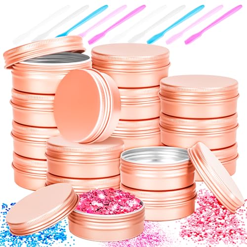 MotBach Rose Gold 16-Pack 2oz Aluminum Tin Jars with Screw Lids for Cosmetics & DIY