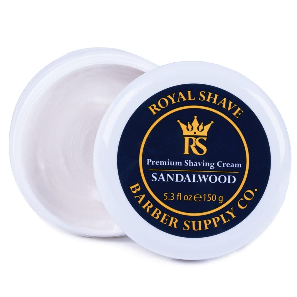 Premium Sandalwood Shaving Cream by Royal Shave, 5.3 fl oz (Made in UK) WHITE JAR