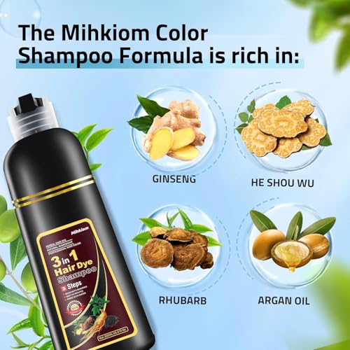Mihkiom Dark Brown Hair Dye Shampoo 3-in-1 for Gray Hair Coverage, Natural Plant Extracts