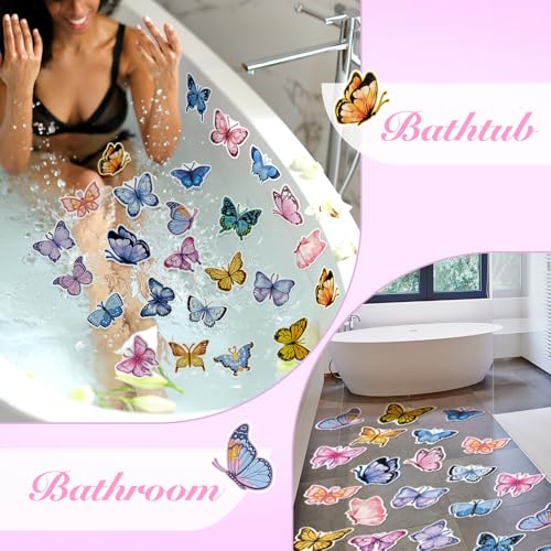 Yaomiao 24 Pcs Butterfly Non-Slip Bathtub Stickers - Safe & Easy to Apply