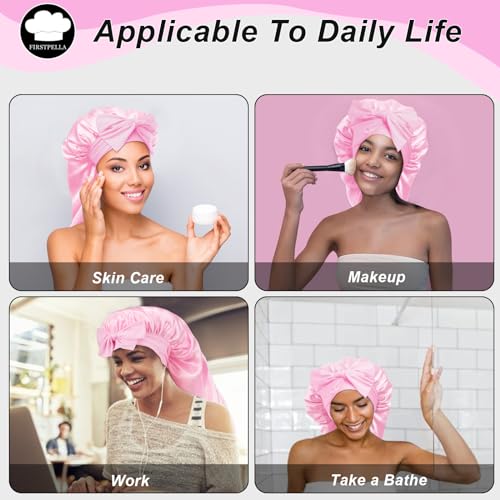 Silk Satin Hair Bonnet for Sleeping with Scrunchies - Pink