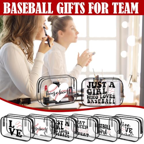 12 Pack Clear PVC Makeup Bags with Baseball Theme, Portable Gift Storage