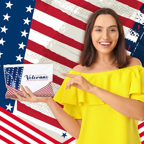 Thank You Veterans Gift Bags 100 Pcs American Flag EVA Makeup Bags Patriotic