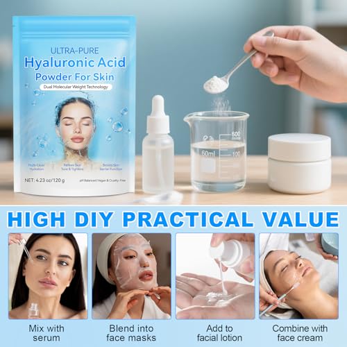 Hyaluronic Acid Powder, 100% Ultra-Pure Serum Powder for Skin, High