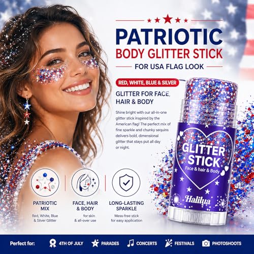 Patriotic Glitter Stick for Face & Hair - Red, White & Blue