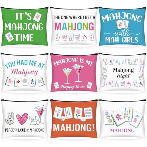 SilTriangle 9 Pcs Mahjong Cosmetic Bags for Women Gift - Style 1