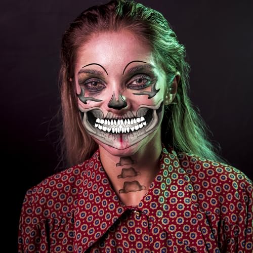 Mouth Skull Temporary Face Tattoo for Men and Women - Halloween, Party, Cosplay