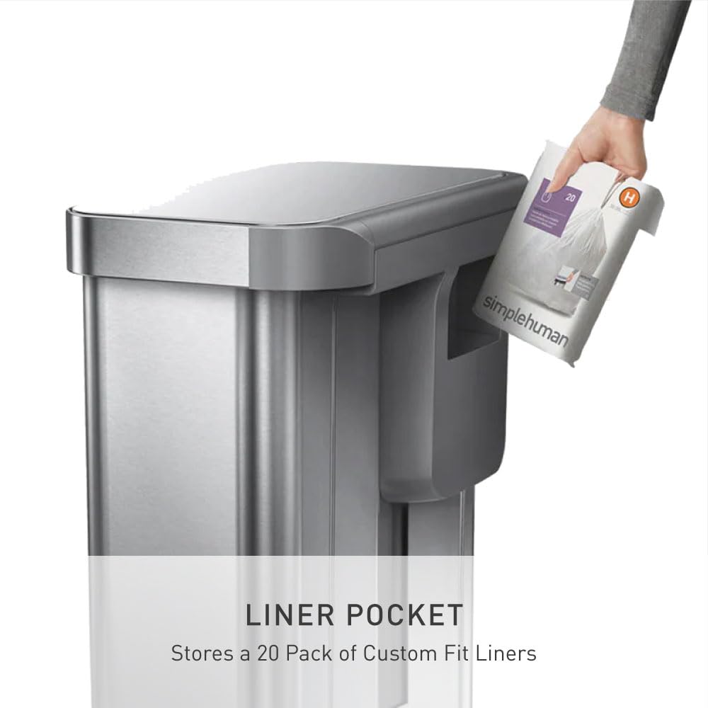 simplehuman Step Recycler, 58L / 15.3 Gallon Dual Compartment Kitchen Trash Can, 150,000-Step Steel Pedal, Lid Shox® Silent Close, Liner Rim System, Liner Pocket®, Brushed Stainless Steel