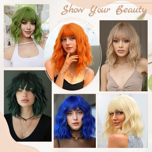 NAYOO 14-Inch Short Blonde Bob Wig with Bangs - Synthetic Heat-Resistant