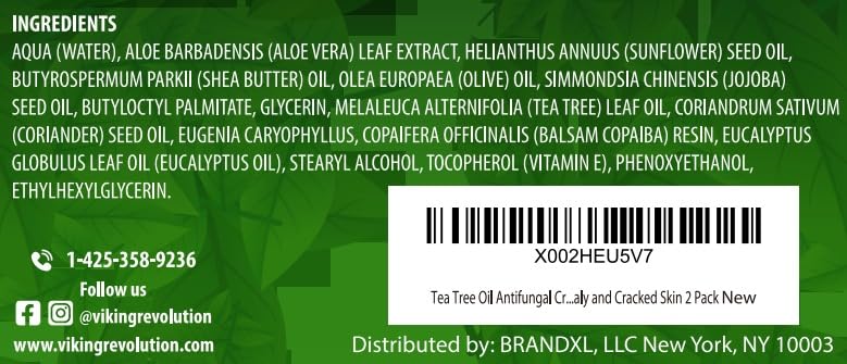Viking Revolution Tea Tree Oil Foot Balm - 2 Pack for Dry Skin