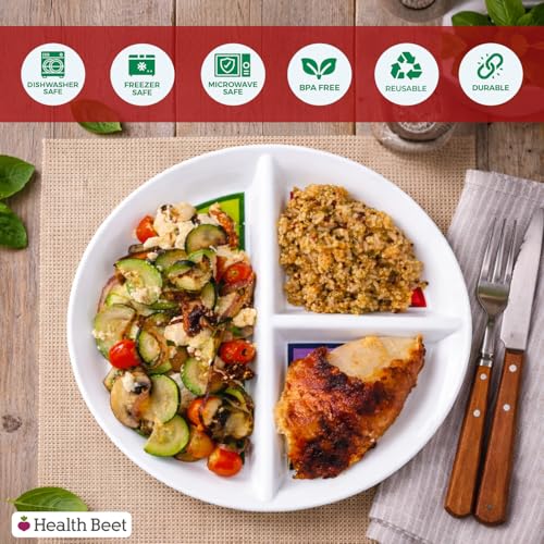 Health Beet Mediterranean Portion Control Plate - 3 Sections for Balanced Meals