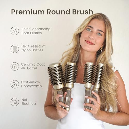AIMIKE 2.4 inch Round Hair Brush Set with 5 Pieces, Nano Ceramic & Ionic Technology