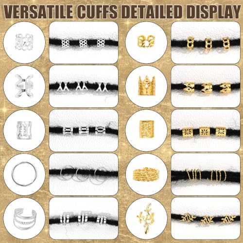 NAISKA 215PCS Gold & Silver Hair Cuffs for Braids - 10 Styles Hair Jewelry Set