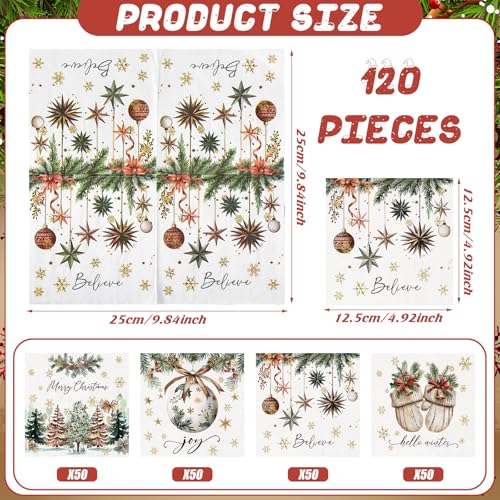 120 Pcs Christmas Cocktail Napkins - Elegant 2-Ply Designs for Holiday Parties