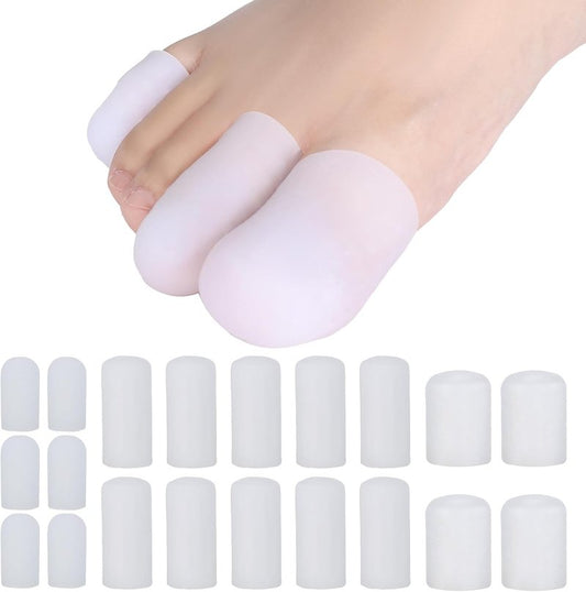 Gel Toe Protectors - 20 Pcs Durable Silicone Caps for Ingrown Toenails, Hammer Toes, Blisters | Sizes 6S, 10M, 4L