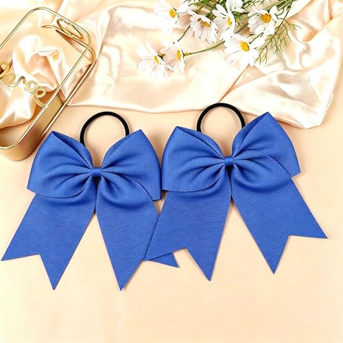 Blue Cheer Bows for Cheerleaders 2-Pack Elastic Hair Bows for Girls