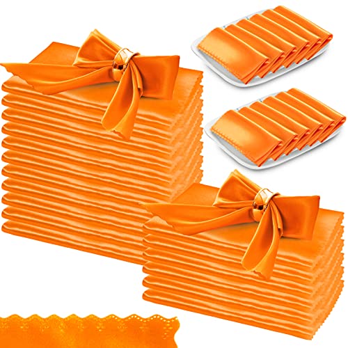 Manyshofu 20-Piece Satin Scalloped Napkin Set - Burnt Orange, 18x18 Inches