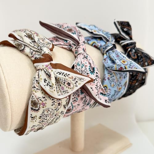 Jseng 4-Pack Boho Floral Rabbit Ear Headbands for Women